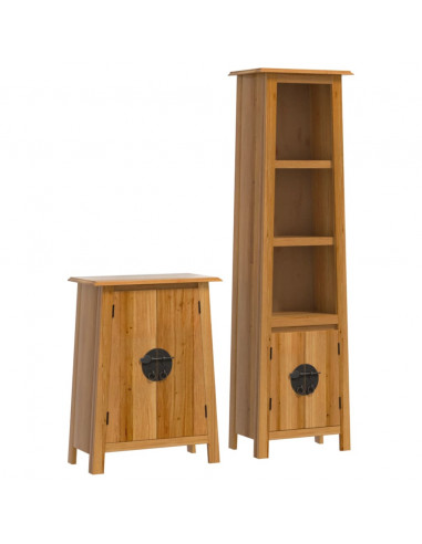 Set Mobili da Bagno 2 pz in Legno Massello di Pino