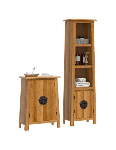 Set Mobili da Bagno 2 pz in Legno Massello di Pino