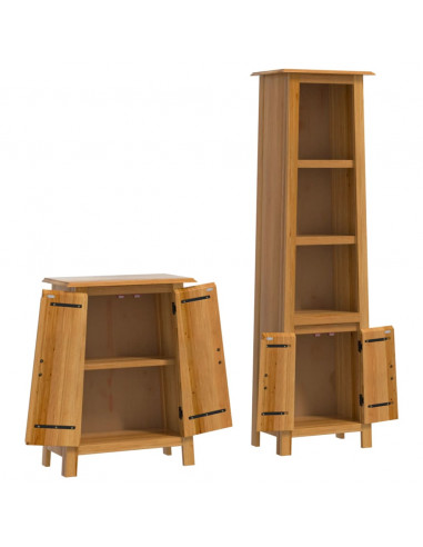 Set Mobili da Bagno 2 pz in Legno Massello di Pino