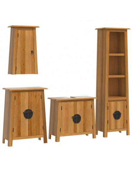 Set Mobili da Bagno 4 pz in Legno Massello di Pino