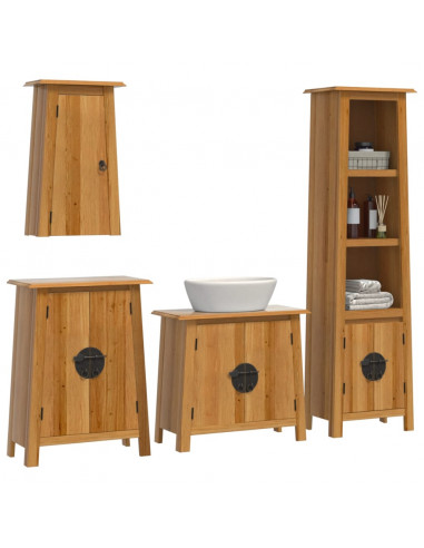 Set Mobili da Bagno 4 pz in Legno Massello di Pino