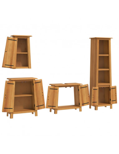 Set Mobili da Bagno 4 pz in Legno Massello di Pino