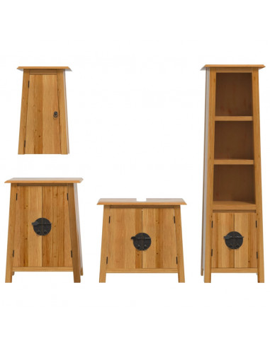 Set Mobili da Bagno 4 pz in Legno Massello di Pino