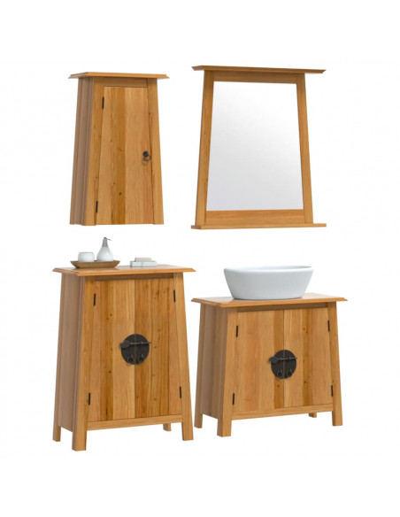 Set Mobili da Bagno 4 pz in Legno Massello di Pino