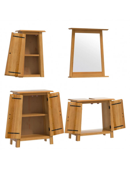 Set Mobili da Bagno 4 pz in Legno Massello di Pino