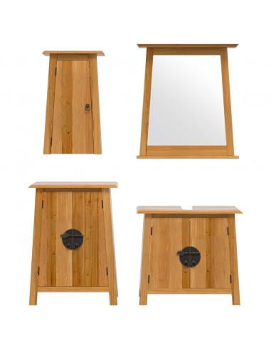 Set Mobili da Bagno 4 pz in Legno Massello di Pino
