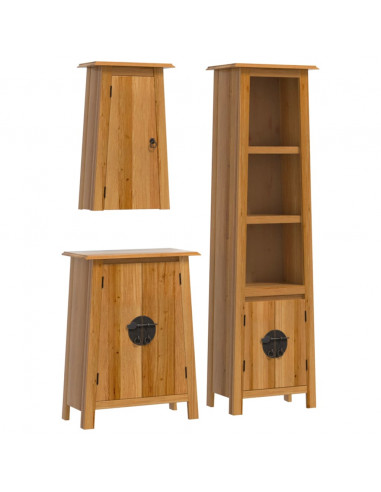 Set Mobili da Bagno 3 pz in Legno Massello di Pino