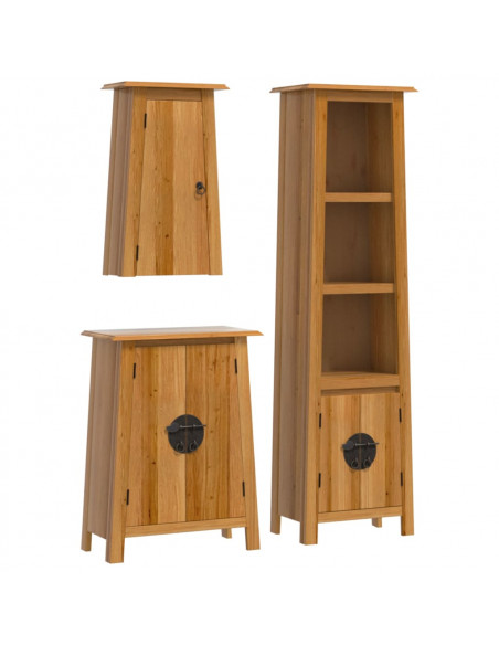 Set Mobili da Bagno 3 pz in Legno Massello di Pino