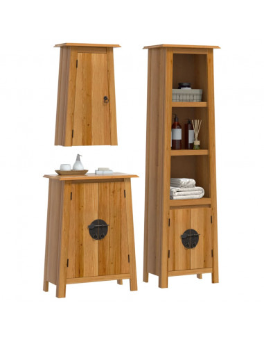 Set Mobili da Bagno 3 pz in Legno Massello di Pino