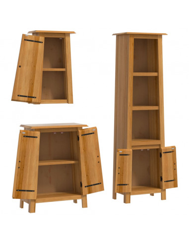Set Mobili da Bagno 3 pz in Legno Massello di Pino