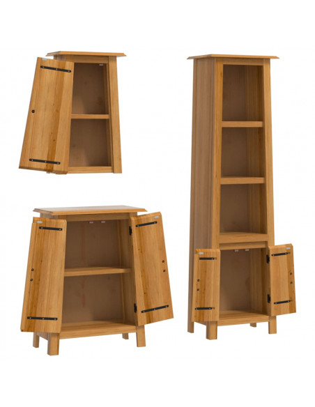 Set Mobili da Bagno 3 pz in Legno Massello di Pino