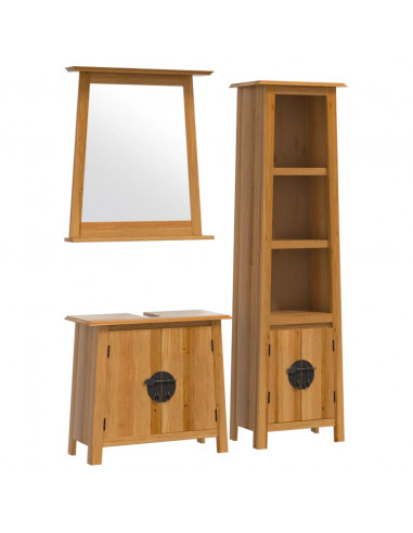 Set Mobili da Bagno 3 pz in Legno Massello di Pino