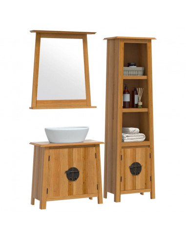 Set Mobili da Bagno 3 pz in Legno Massello di Pino