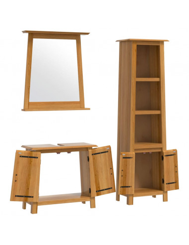 Set Mobili da Bagno 3 pz in Legno Massello di Pino