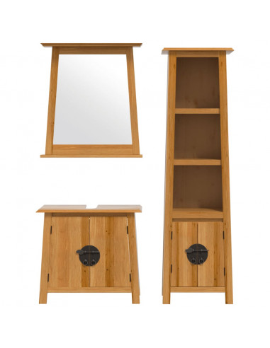Set Mobili da Bagno 3 pz in Legno Massello di Pino