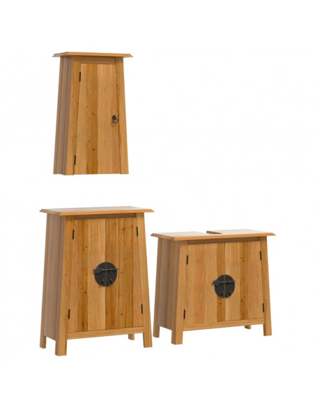 Set Mobili da Bagno 3 pz in Legno Massello di Pino