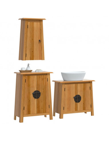 Set Mobili da Bagno 3 pz in Legno Massello di Pino