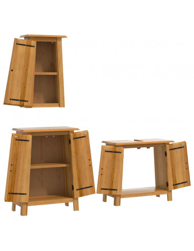 Set Mobili da Bagno 3 pz in Legno Massello di Pino