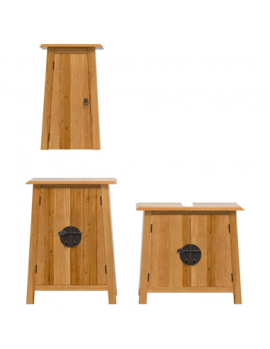 Set Mobili da Bagno 3 pz in Legno Massello di Pino