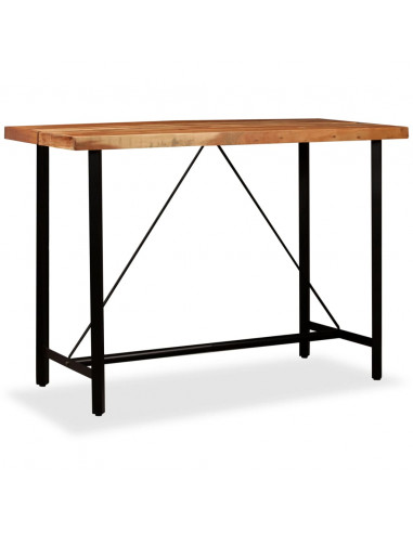 Set da Bar 7 pz in Legno Massello di Acacia e Vera Pelle