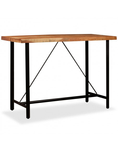 Set da Bar 7 pz in Legno Massello di Acacia e Vera Pelle