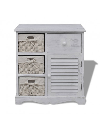 Armadietto in Legno con 3 Cestini Intrecciati Bianco