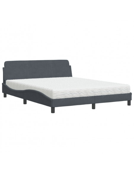 Letto con Materasso Grigio Scuro 160x200 cm in Velluto