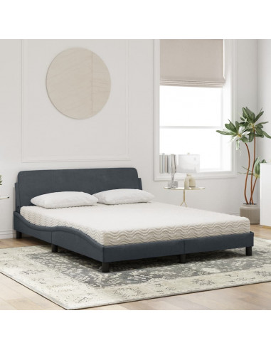 Letto con Materasso Grigio Scuro 160x200 cm in Velluto