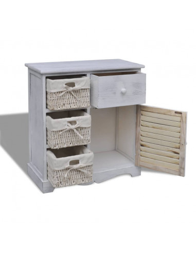 Armadietto in Legno con 3 Cestini Intrecciati Bianco
