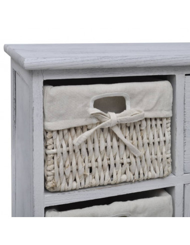 Armadietto in Legno con 3 Cestini Intrecciati Bianco