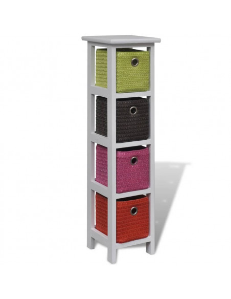 Mobiletto con Cestini Multicolori in Legno di Paulownia