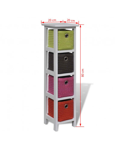 Mobiletto con Cestini Multicolori in Legno di Paulownia