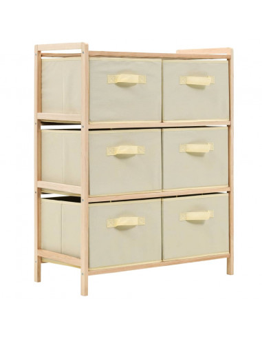 Scaffale con 6 Cesti in Tessuto in Legno di Cedro Beige