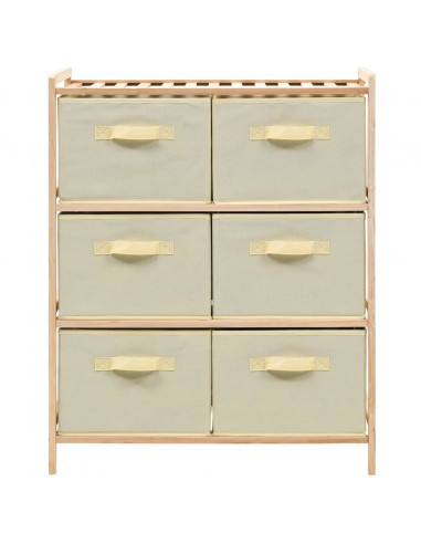 Scaffale con 6 Cesti in Tessuto in Legno di Cedro Beige