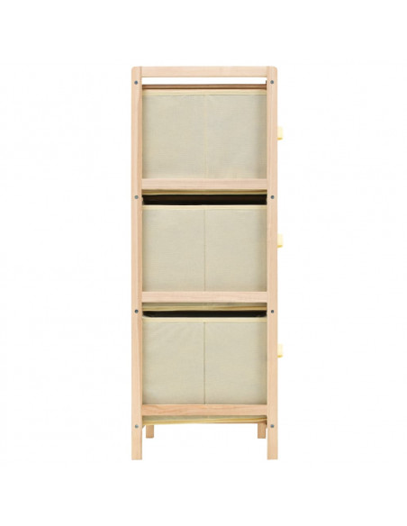 Scaffale con 6 Cesti in Tessuto in Legno di Cedro Beige