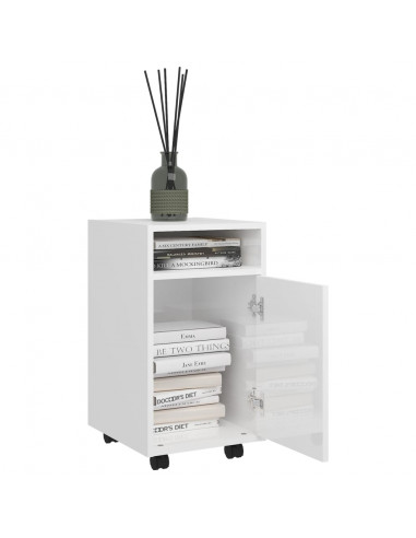 Credenza con Ruote Bianco Lucido 33x38x60 cm Legno Multistrato