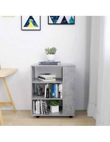 Mobiletto con Ruote Grigio Cemento 60x35x75cm Legno Multistrato