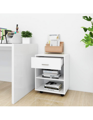 Mobiletto con Ruote Bianco 46x36x59 cm in Legno Multistrato