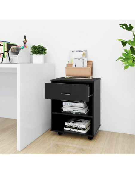 Mobiletto con Ruote Nero 46x36x59 cm in Legno Multistrato