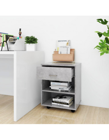 Mobiletto con Ruote Grigio Cemento 46x36x59cm Legno Multistrato