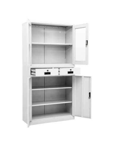 Armadio per Ufficio Bianco 90x40x180 cm in Acciaio e Vetro