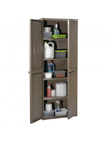 Armadio da Giardino Marrone 65x45x172 cm in PP Aspetto Legno