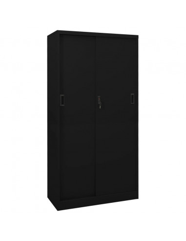 Armadio per Ufficio Anta Scorrevole Nero 90x40x180 cm Acciaio