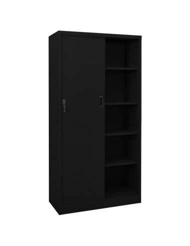 Armadio per Ufficio Anta Scorrevole Nero 90x40x180 cm Acciaio