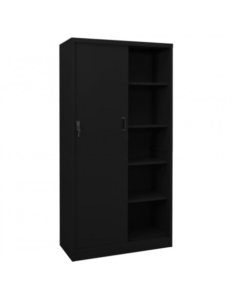 Armadio per Ufficio Anta Scorrevole Nero 90x40x180 cm Acciaio