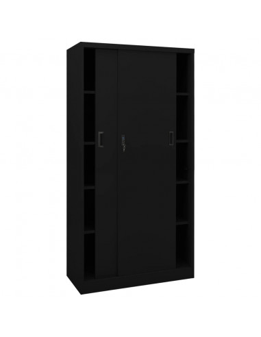 Armadio per Ufficio Anta Scorrevole Nero 90x40x180 cm Acciaio