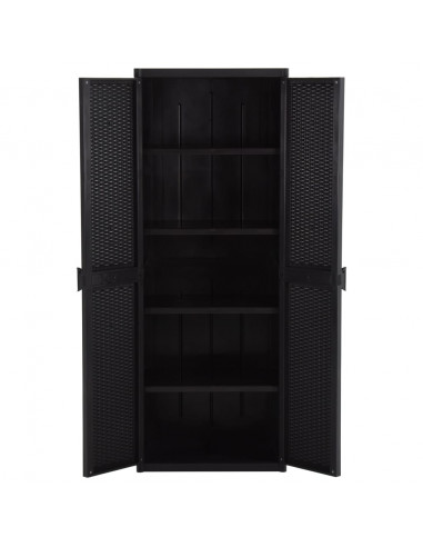 Armadio da Giardino Nero 65x45x172 cm in Rattan PP