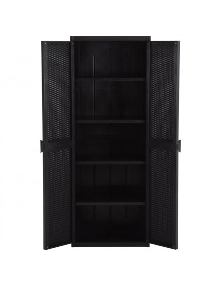 Armadio da Giardino Nero 65x45x172 cm in Rattan PP
