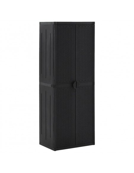 Armadio da Giardino Nero 65x45x172 cm in Rattan PP