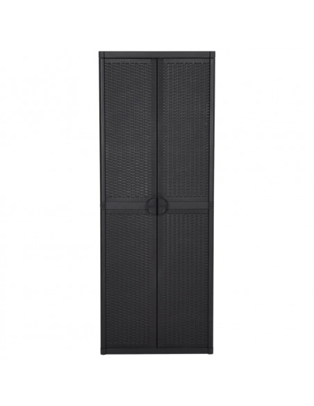 Armadio da Giardino Nero 65x45x172 cm in Rattan PP